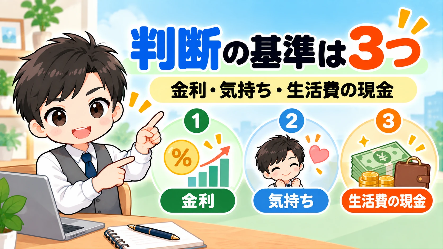 判断の基準は金利・気持ち・生活費の現金の3つというイメージ