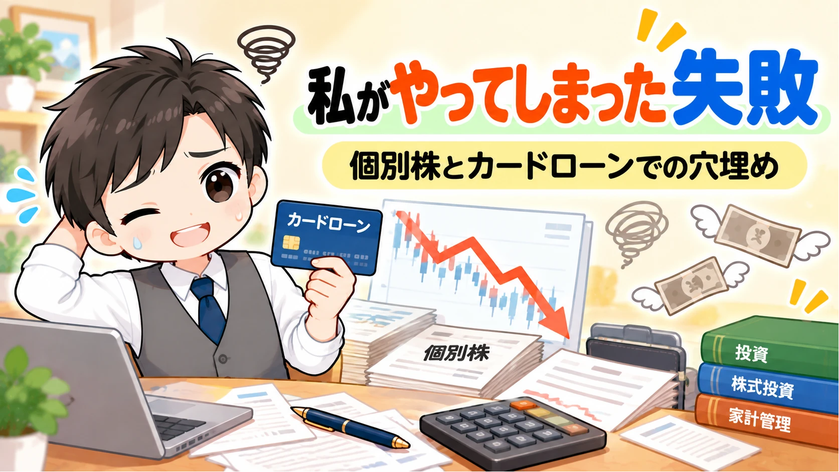 個別株とカードローンでの穴埋めで失敗したというイメージ