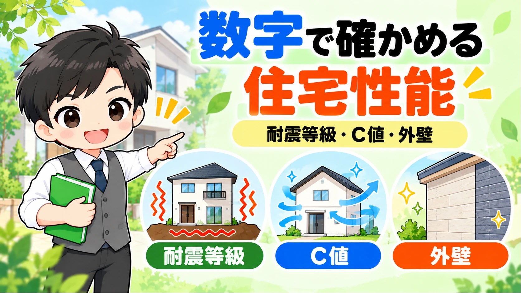 耐震等級・C値・外壁を数字で確かめる住宅性能のイメージ