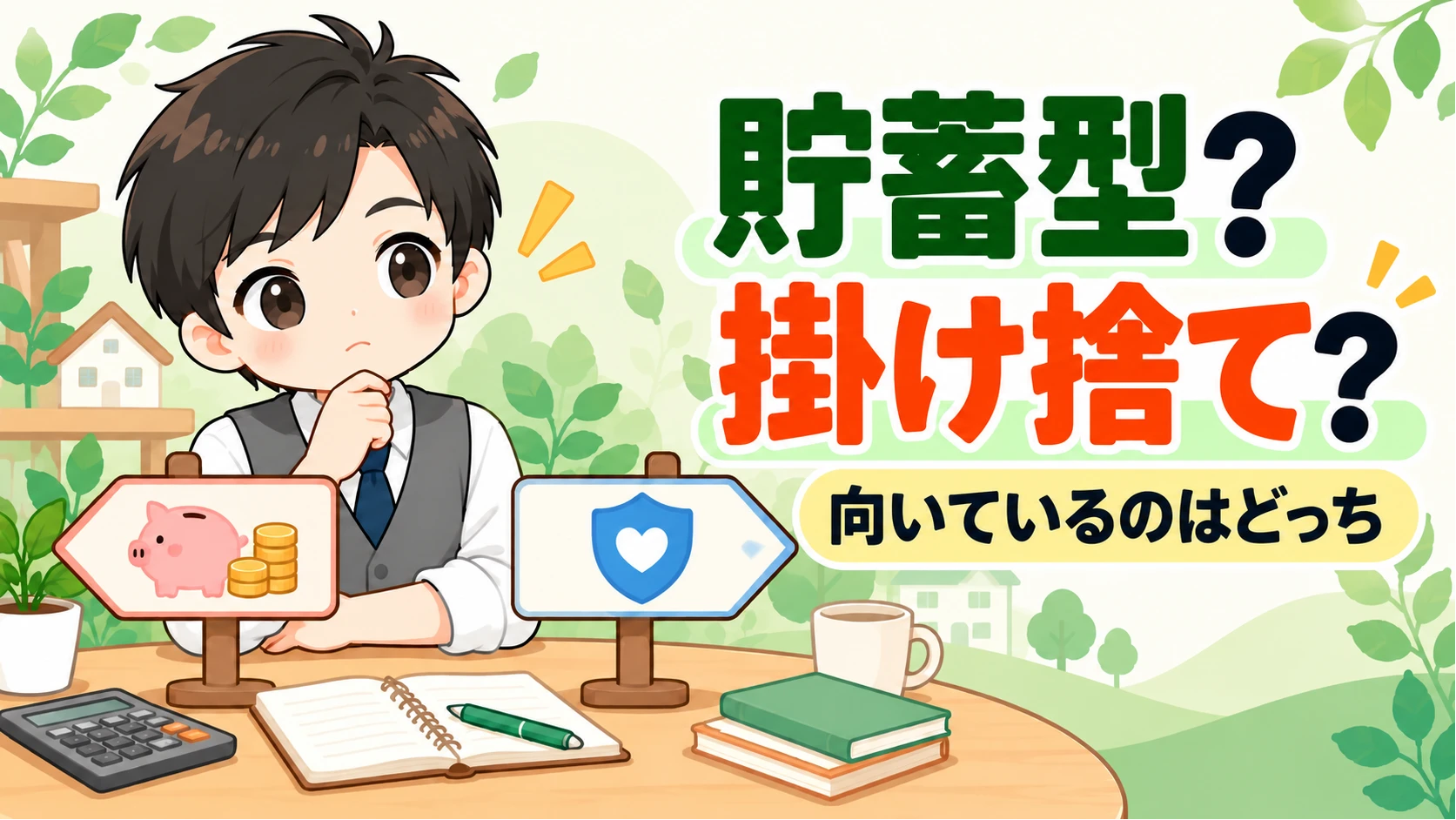貯蓄型保険と掛け捨て保険のどちらが向いているか考えるイメージ