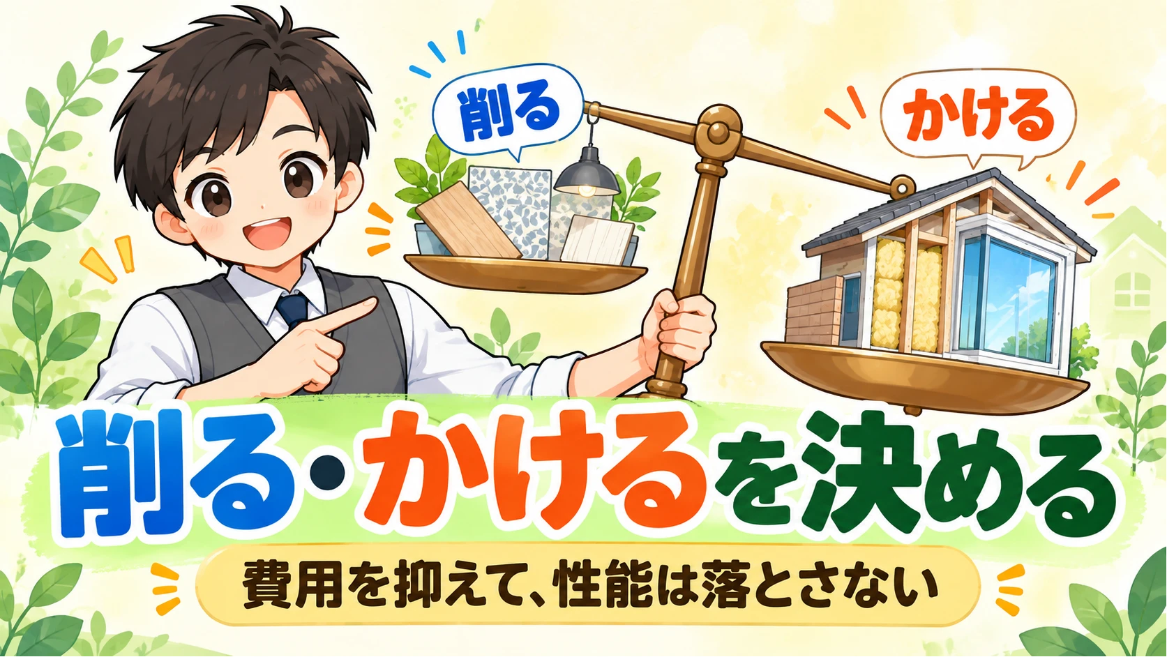 家づくりで削るところとかけるところを天秤で決めるイメージ