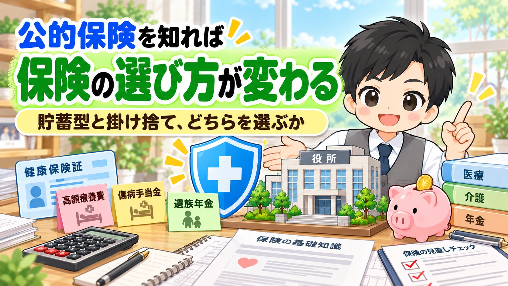 公的保険を知れば保険の選び方が変わることを説明するともやんのイラスト