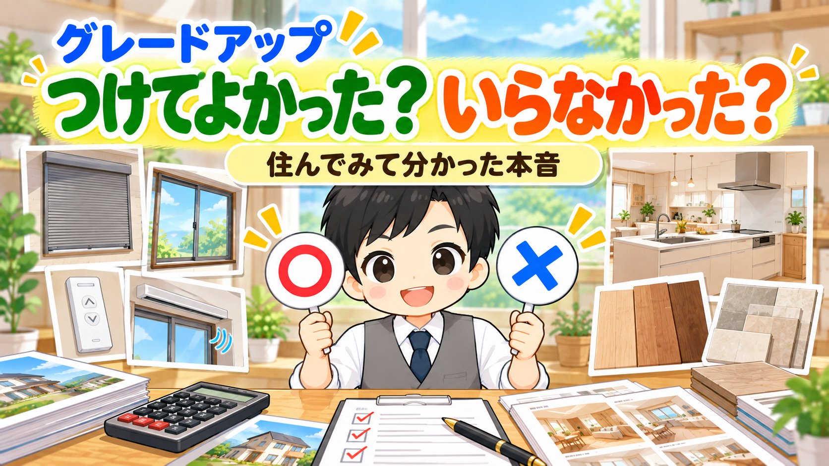 グレードアップのつけてよかったものといらなかったものを○×で説明するともやんのイラスト