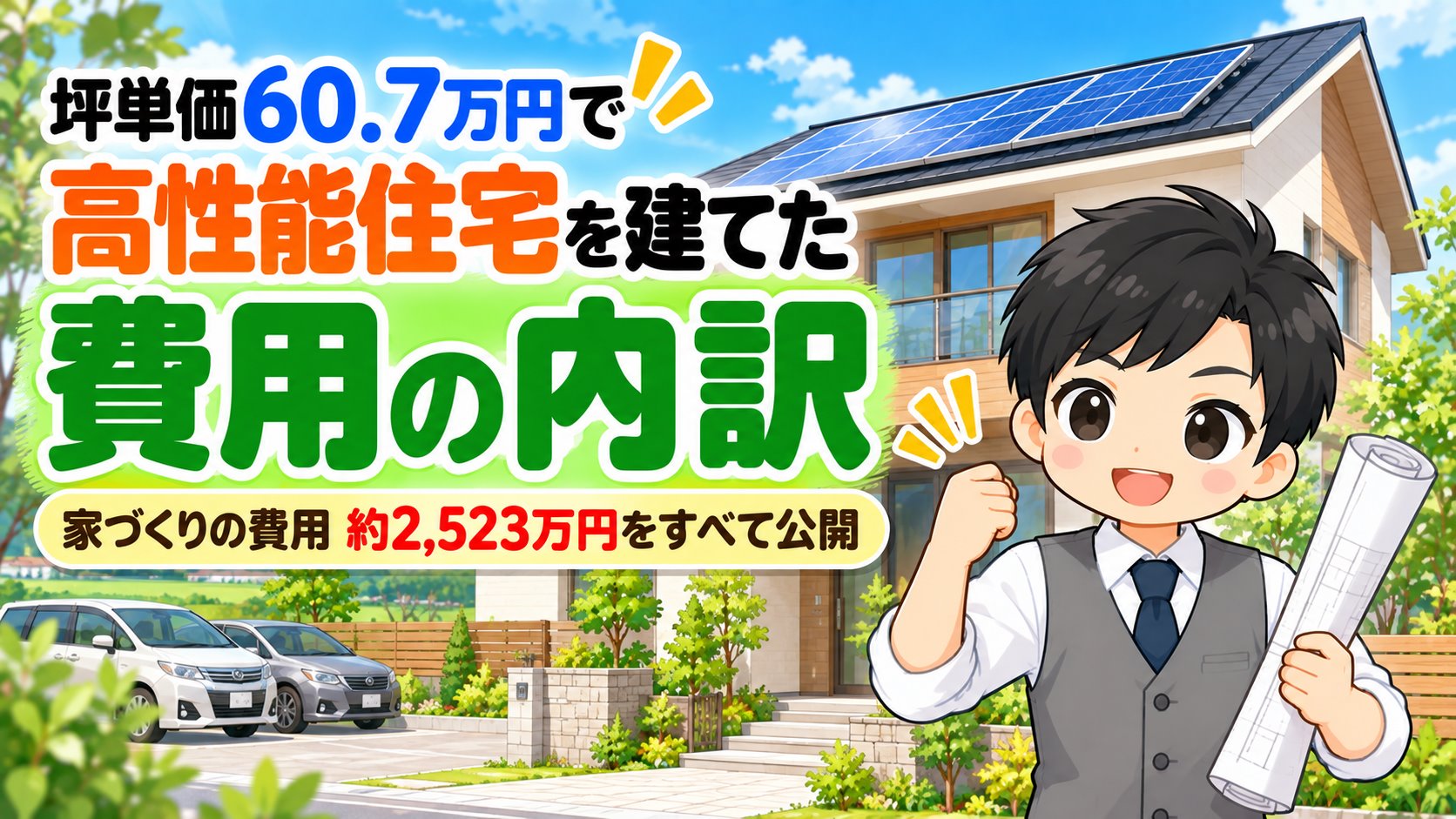 坪単価60.7万円で高性能住宅を建てた費用の内訳を説明するともやんのイラスト