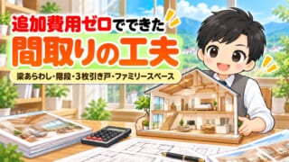追加費用ゼロでできた、注文住宅の間取りの工夫｜梁あらわし・階段・3枚引き戸・ファミリースペース