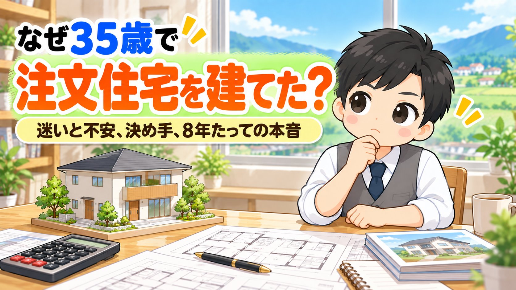 なぜ35歳で注文住宅を建てたのかを考え込むともやんのイラスト