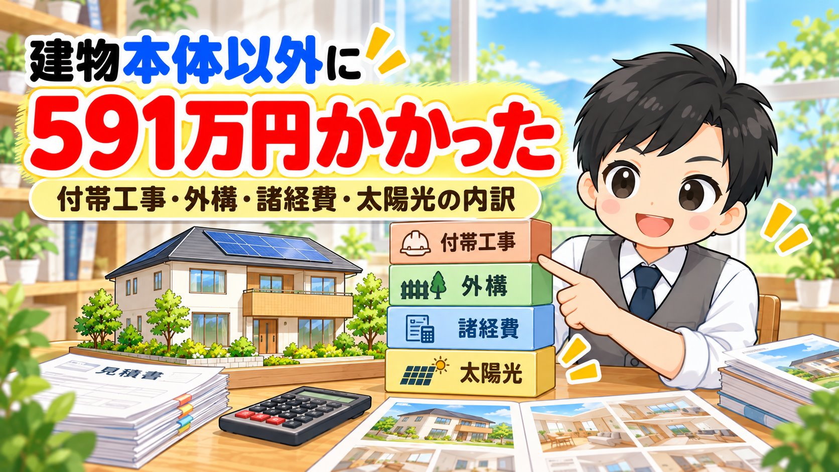 建物本体以外に591万円かかった内訳を説明するともやんのイラスト